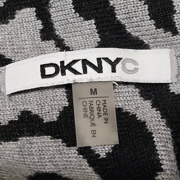 DKNY Vintage Black & White Abstract Damask Open Front Cardigan M - Picture 3 of 7